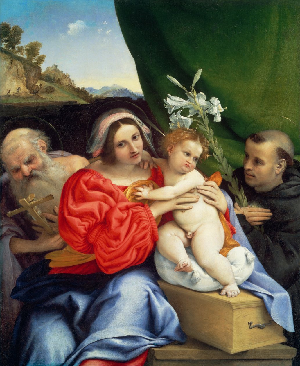 Virgem e menino com os santos Jerônimo e Nicolau de Tolentino de Lorenzo Lotto