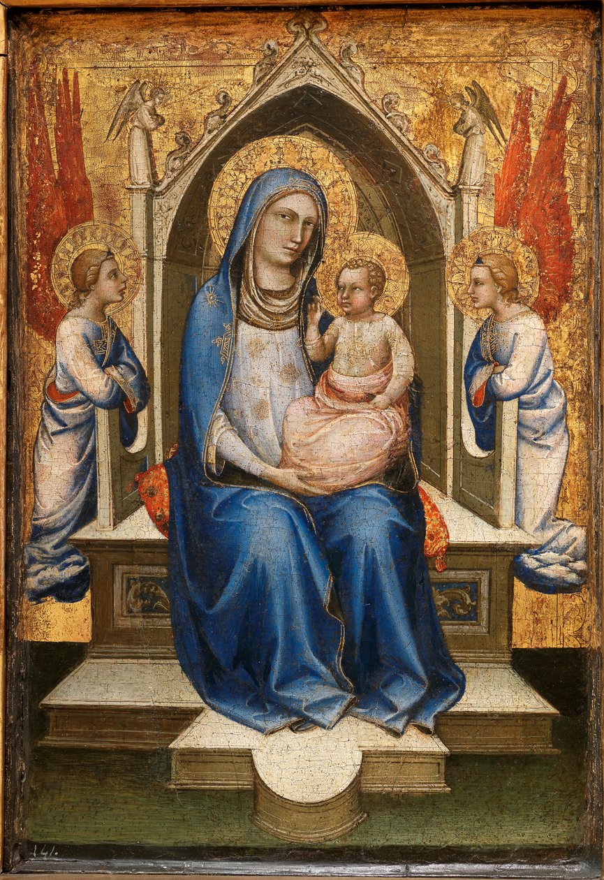 Madonna entronizada entre dois anjos adoradores, c.1400 (painel) de Lorenzo Monaco