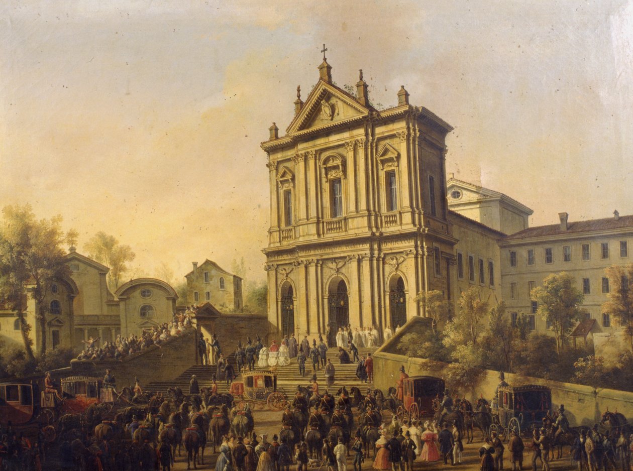 Visita do Papa Gregório XVI à igreja de San Gregorio al Celio, c.1831-47 de Lorenzo Scarabellotto