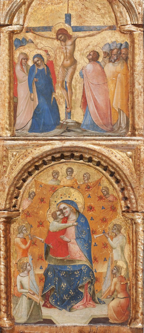 Detalhe de Madona e Menino com Anjos, a Crucificação e Doze Apóstolos ou Santos, c.1360 (têmpera no painel) de Lorenzo Veneziano