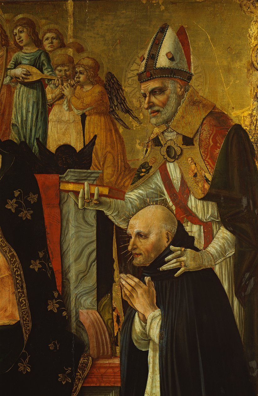O casamento de Santa Catarina de Siena, detalhe de Santo Agostinho e o dominicano Beatus, c.1481-1500 (têmpera no painel) (ver também 99055) de Lorenzo dAlessandro da Severino II