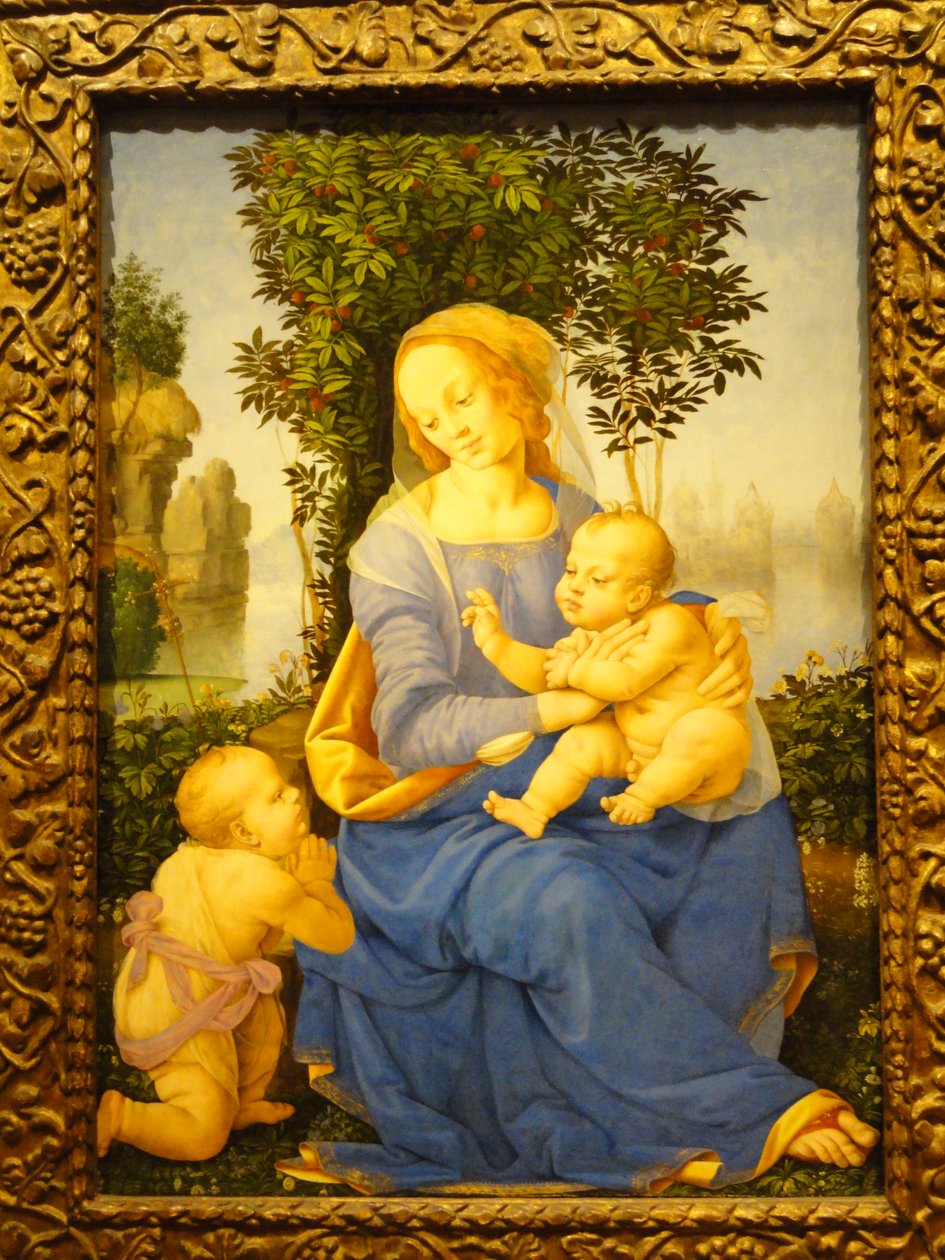 Madonna e criança com criança São João Batista de Lorenzo di Credi