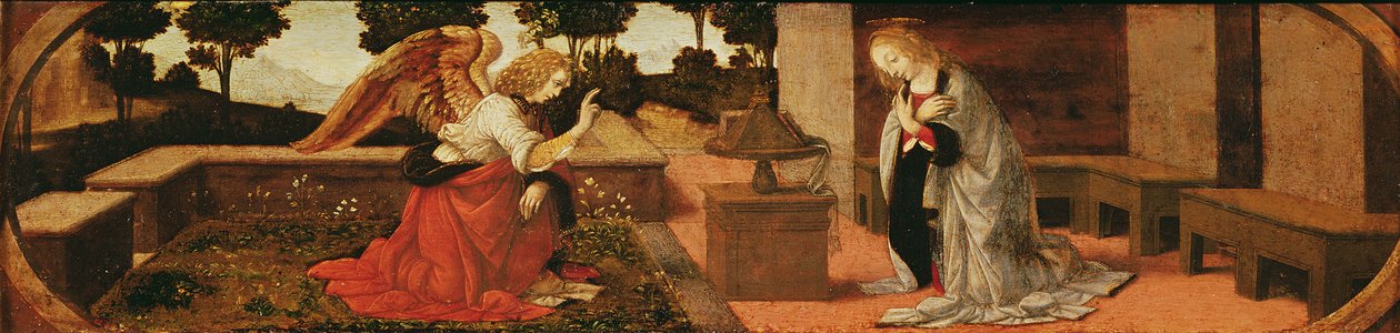A Anunciação, painel predella de um retábulo, 1478-85 de Lorenzo di Credi