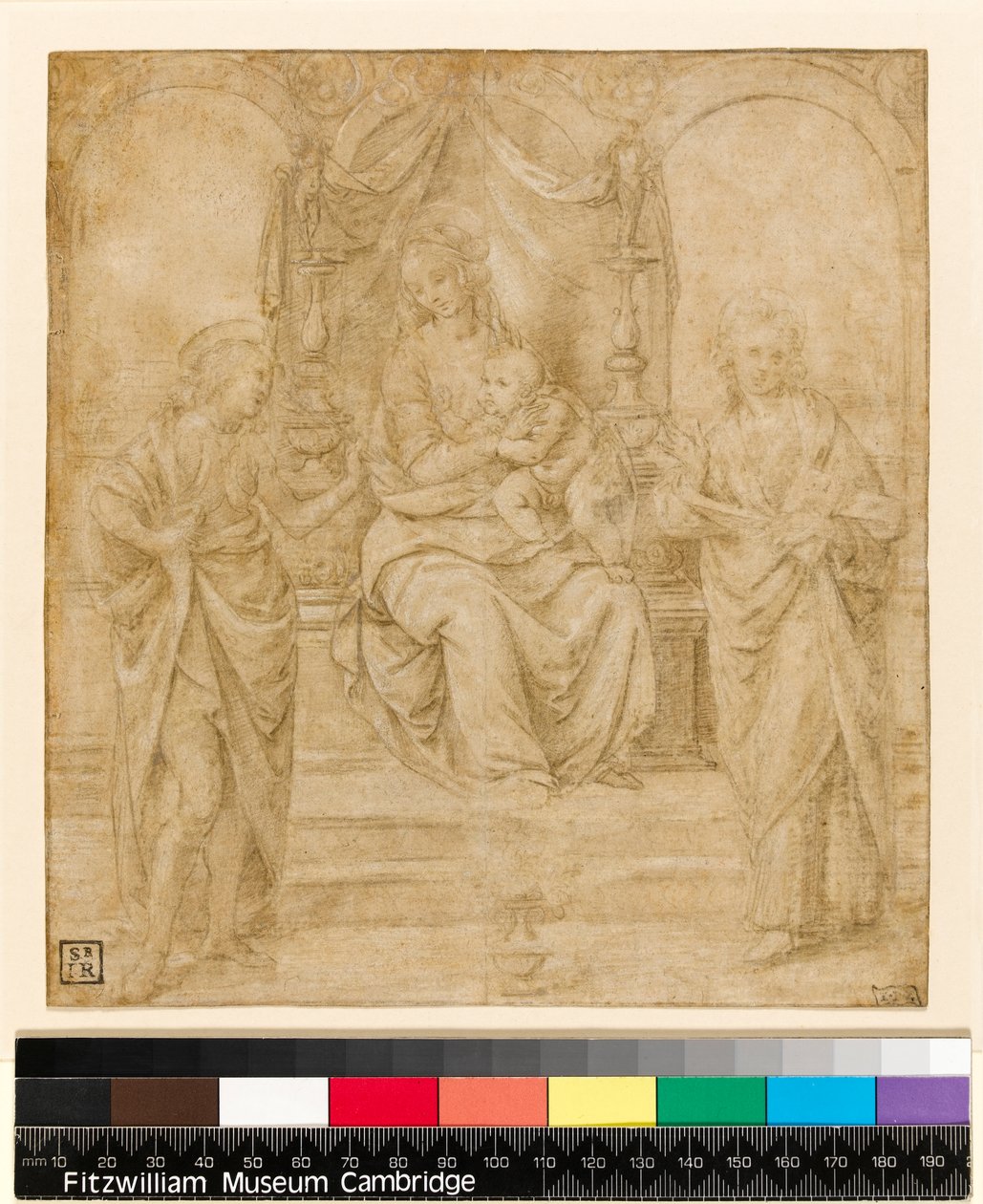 Virgem e criança com SS. João Batista e Sebastian: Estudo para o Retábulo de Dresden (pigmento silverpointwhite no papel) de Lorenzo di Credi