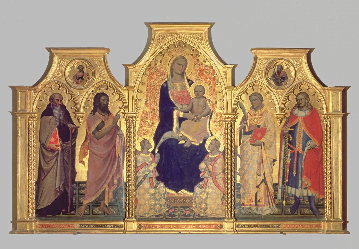 Madonna e Criança com Santo António Abade, São João Batista, São Lourenço e São Juliano, 1404 (têmpera no painel) de Lorenzo di Niccolo Gerini