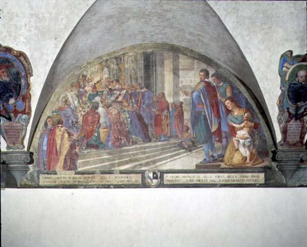 Santo Antonino Absolve os Oito de Balia da Excomunhão, lunette (fresco) de Lorenzo Cerrini