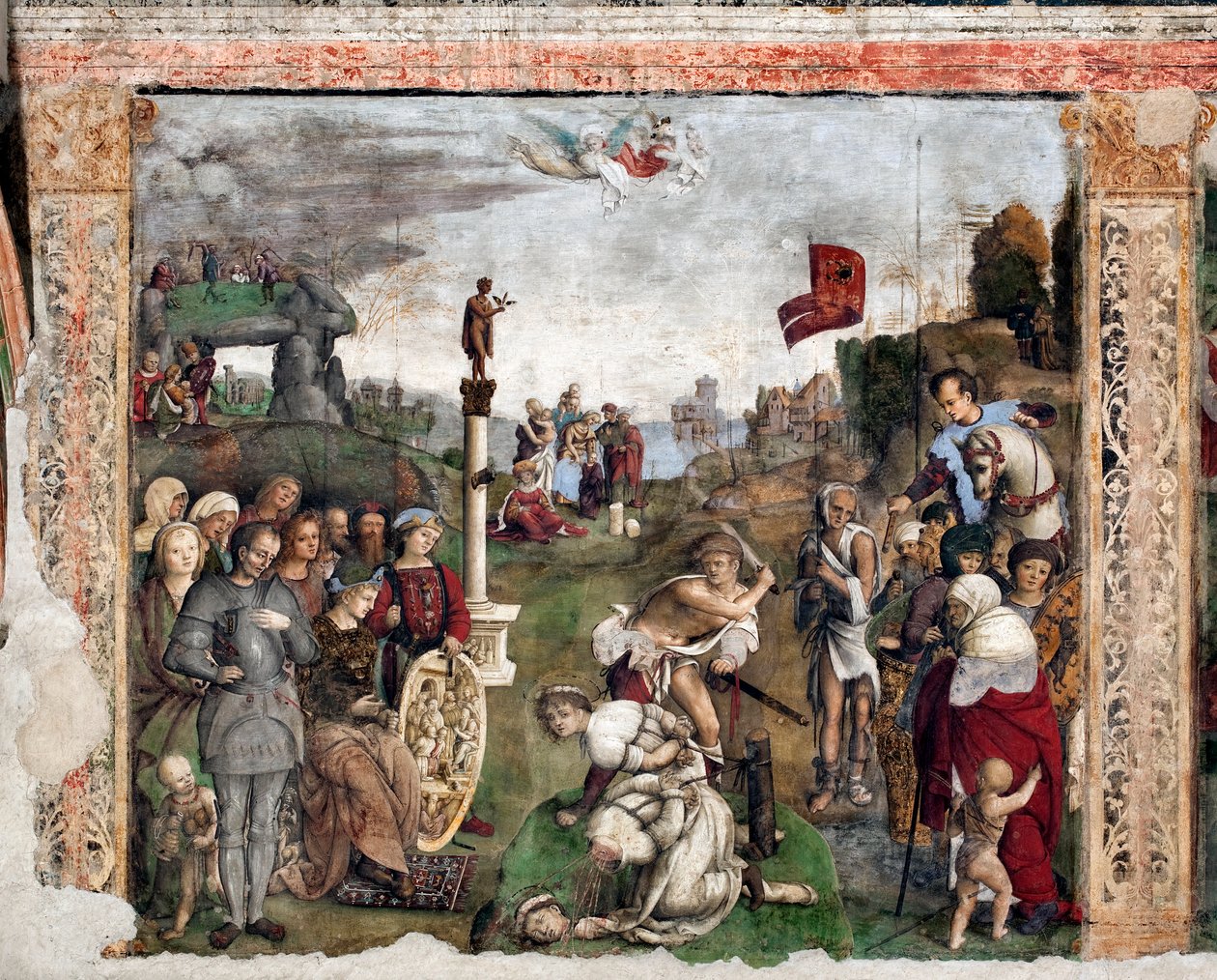 Vida de Santa Cecile: Martírio de Santa Valeriana e Tiburtius(fresco de Lorenzo Costa