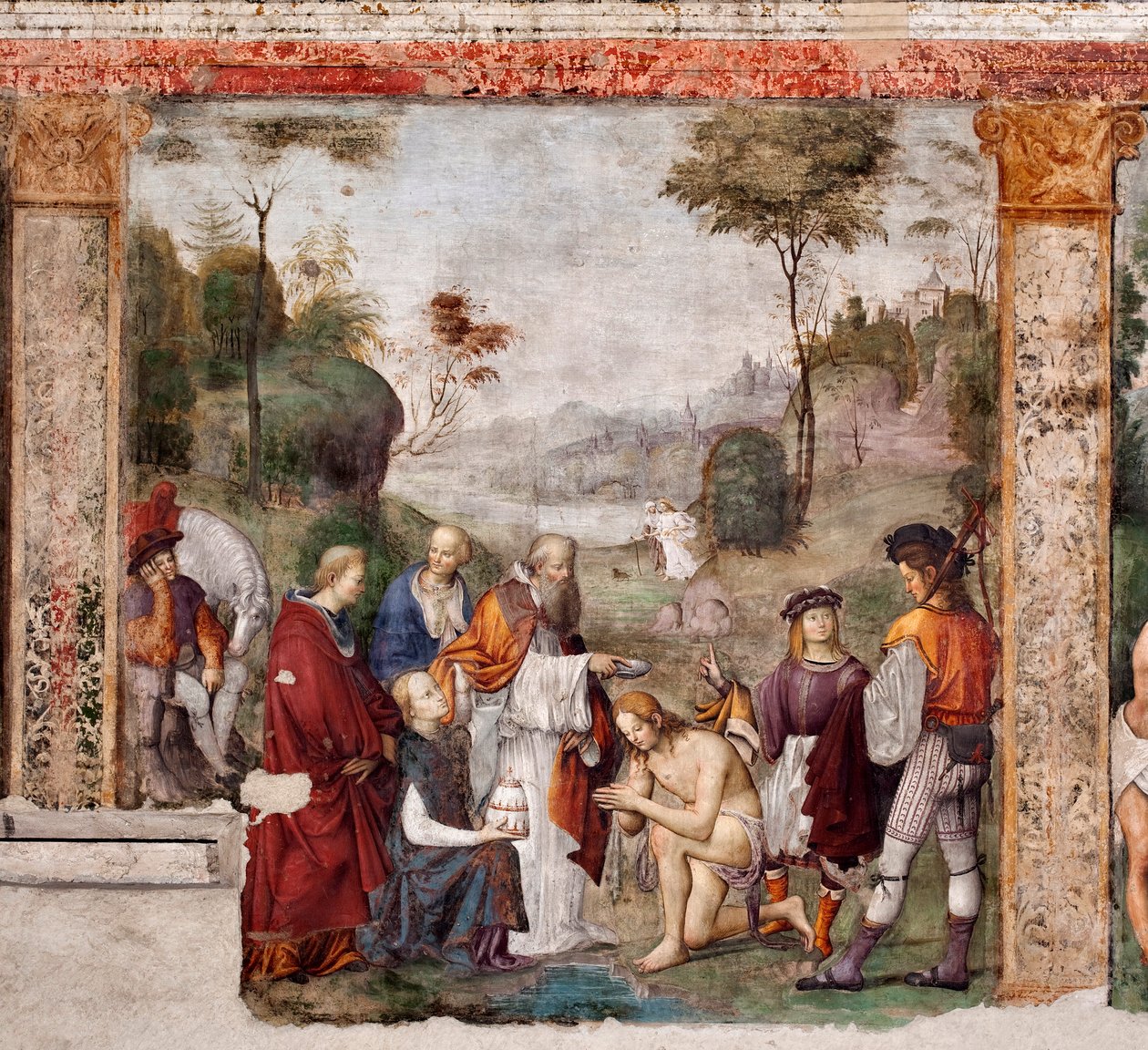 Vida de Santa Cecile: Santa Valeriana batizada por Urbano I (afresco de Lorenzo Costa