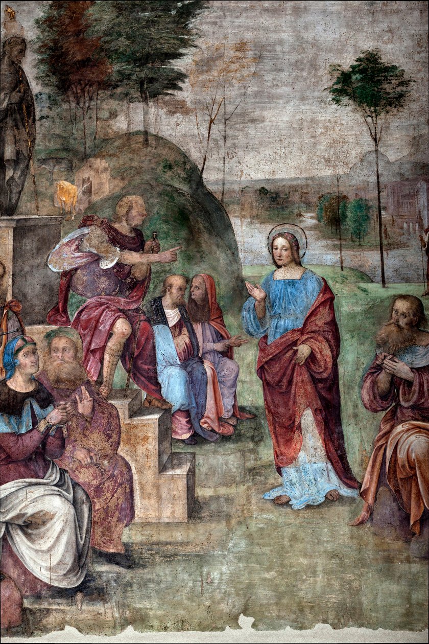Vida de Santa Cecile: Julgamento de Santa Cecília, detalhe (fresco de Lorenzo Costa