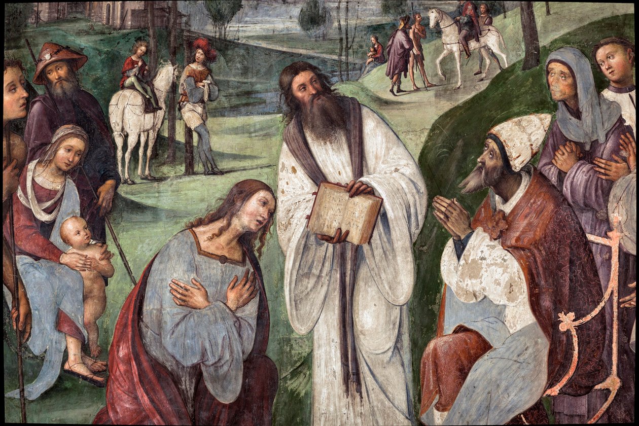 Vida de Santa Cecile: Urban I convida Valerian a converter, detalhe (fresco de Lorenzo Costa