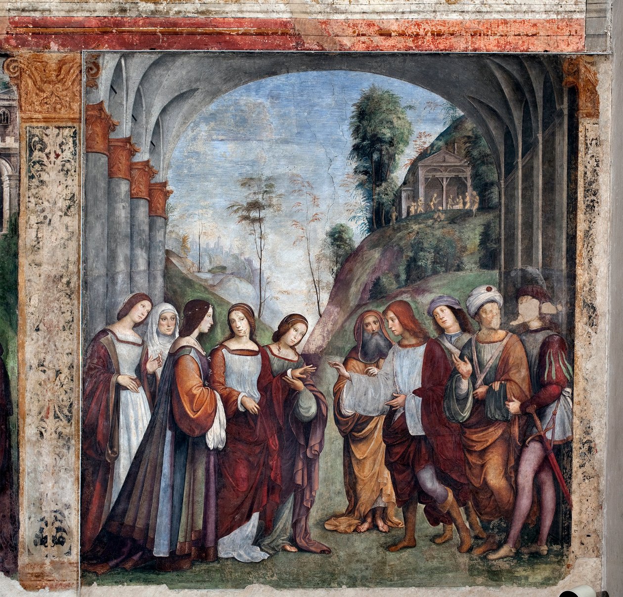 A vida de Santa Cecília: Casamento de Santa Cecília e Valeriana (fresco de Lorenzo Costa