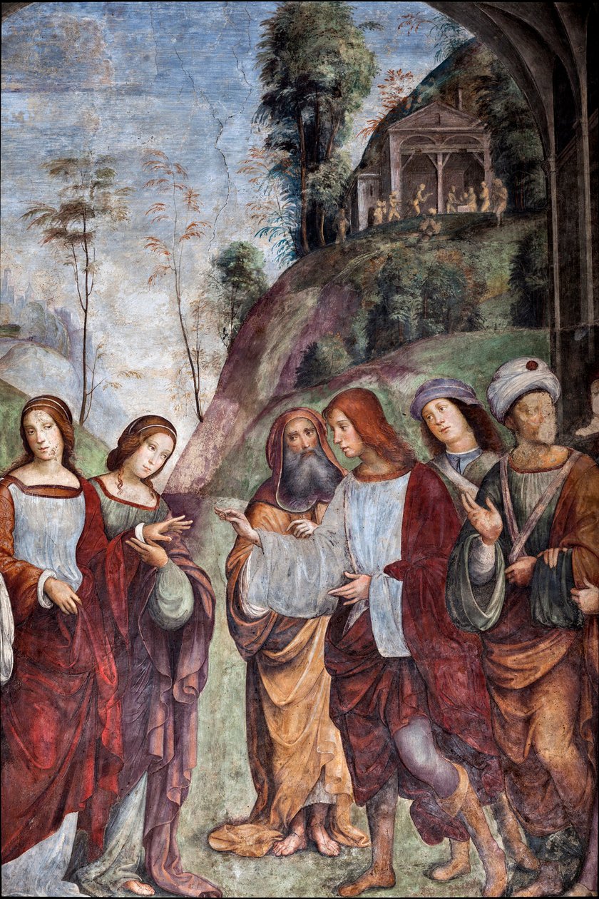 A vida de Santa Cecília: Casamento de Santa Cecília e Valeriana, detalhe (fresco de Lorenzo Costa