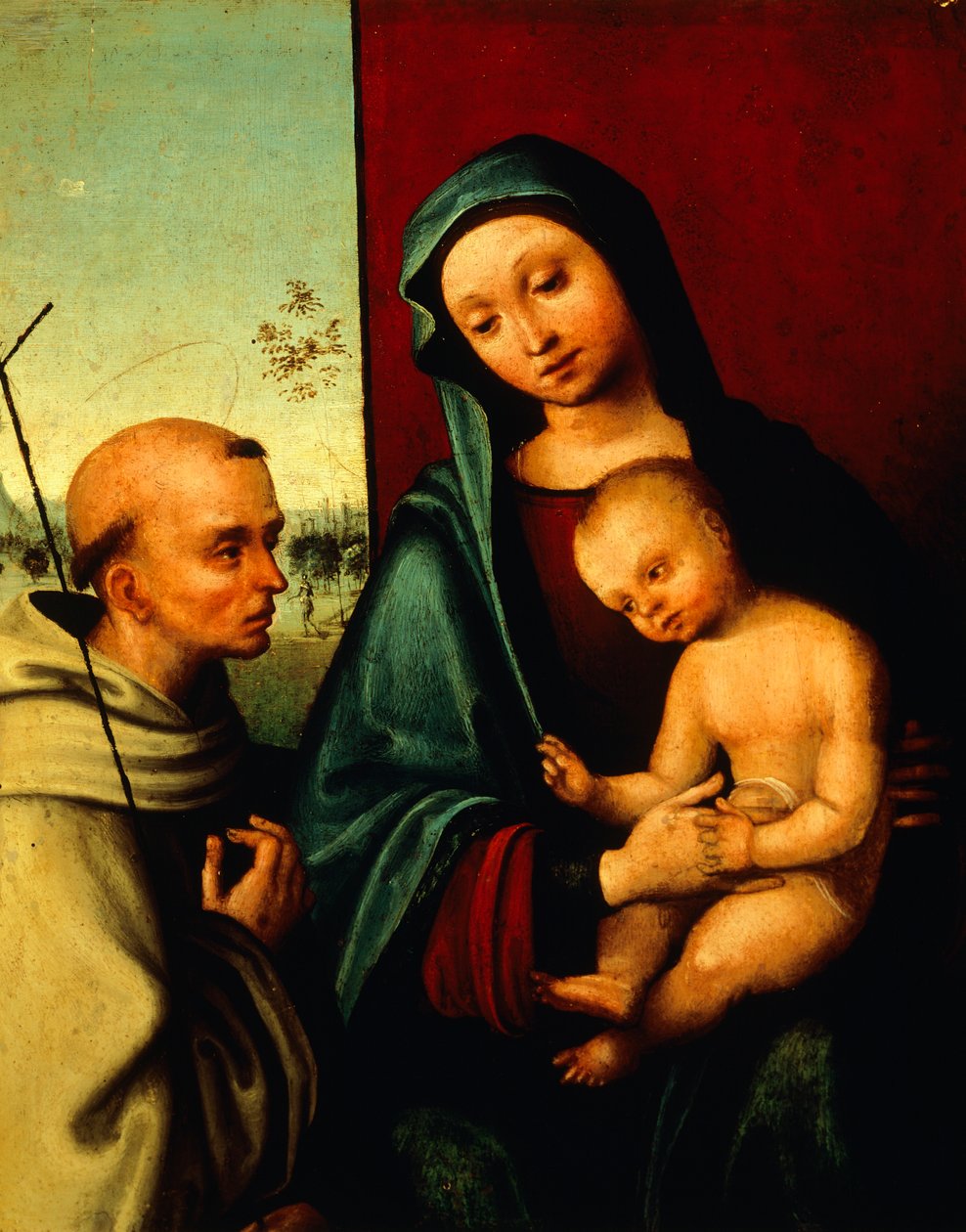 Madonna com Criança e São Francisco por Lorenzo Costa (ca 1537-1583), detalhe de Lorenzo Costa