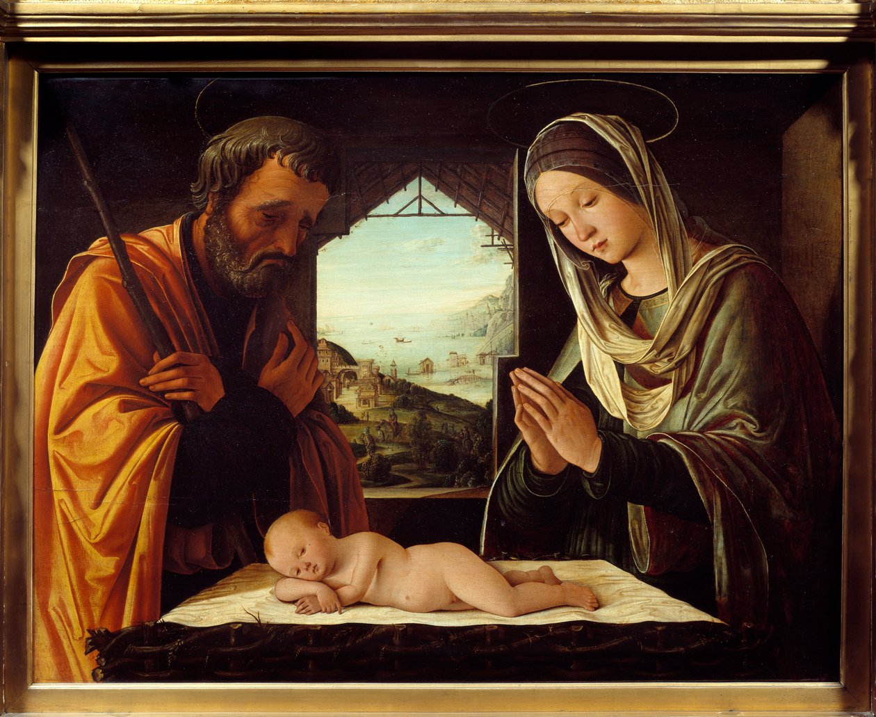 Pintura nativista em madeira de Lorenzo Costa (1460-1535) 1490 Dim. 0,65x0,85 m Lyon, Musee des Beaux Arts de Lorenzo Costa