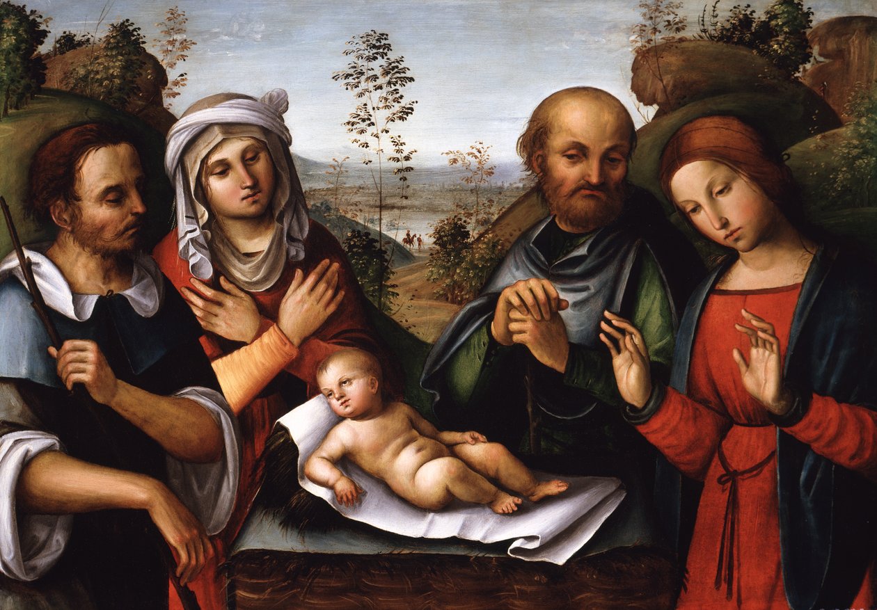 A Adoração do Menino Jesus (óleo sobre madeira) de Lorenzo Costa