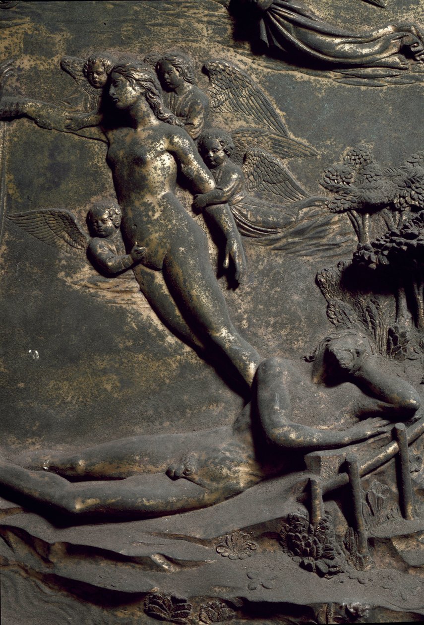 A criação da Eva da Costa de Adão. Detalhe da Porta Oriental chamada Paraíso, esculpindo de Lorenzo Ghiberti