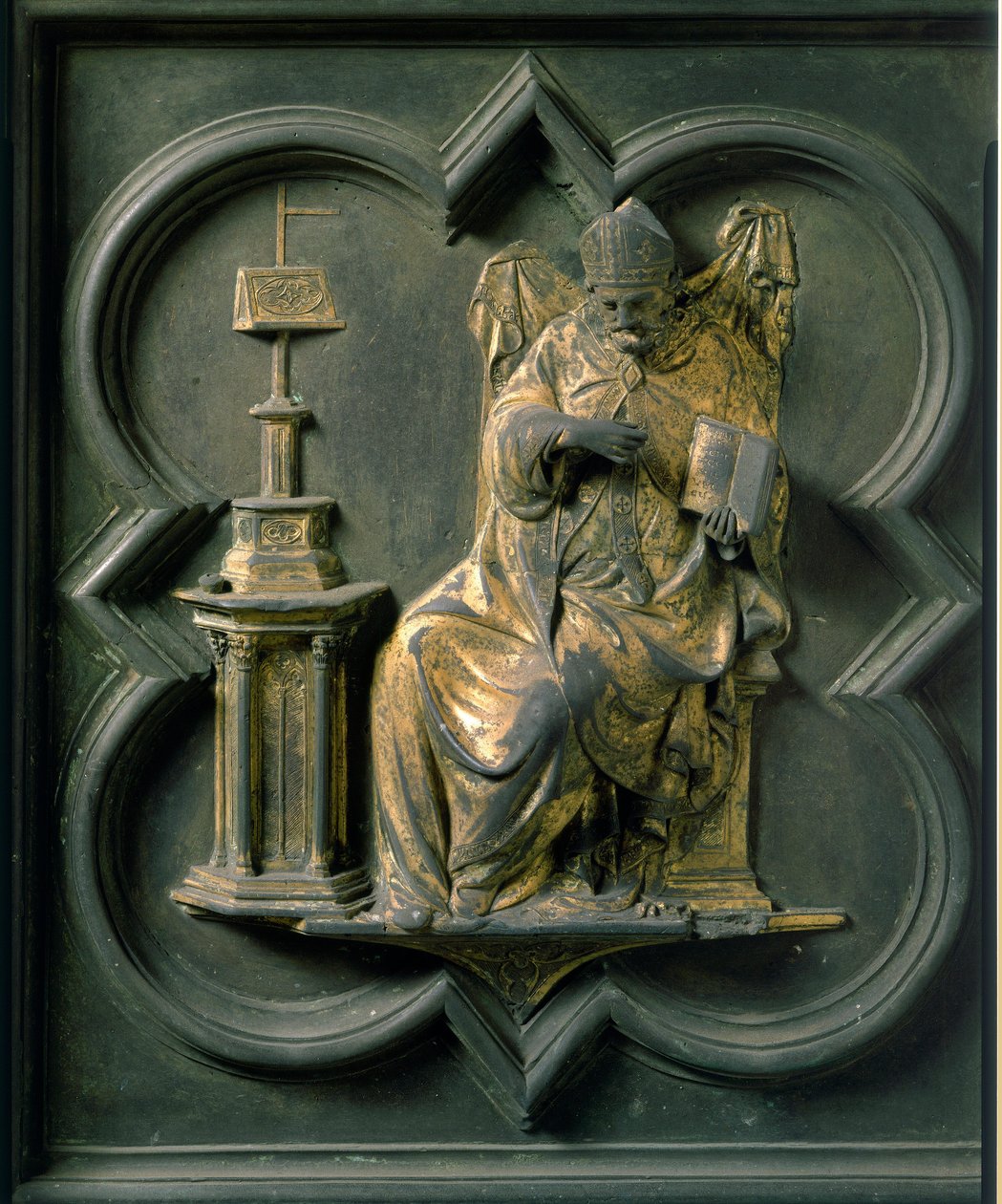 Porta Norte (chamada Porta da Cruz, para o Norte), detalhe exterior: Santo Agostinho. Escultura em bronze feita por Lorenzo Ghiberti (1378-1455) de Lorenzo Ghiberti