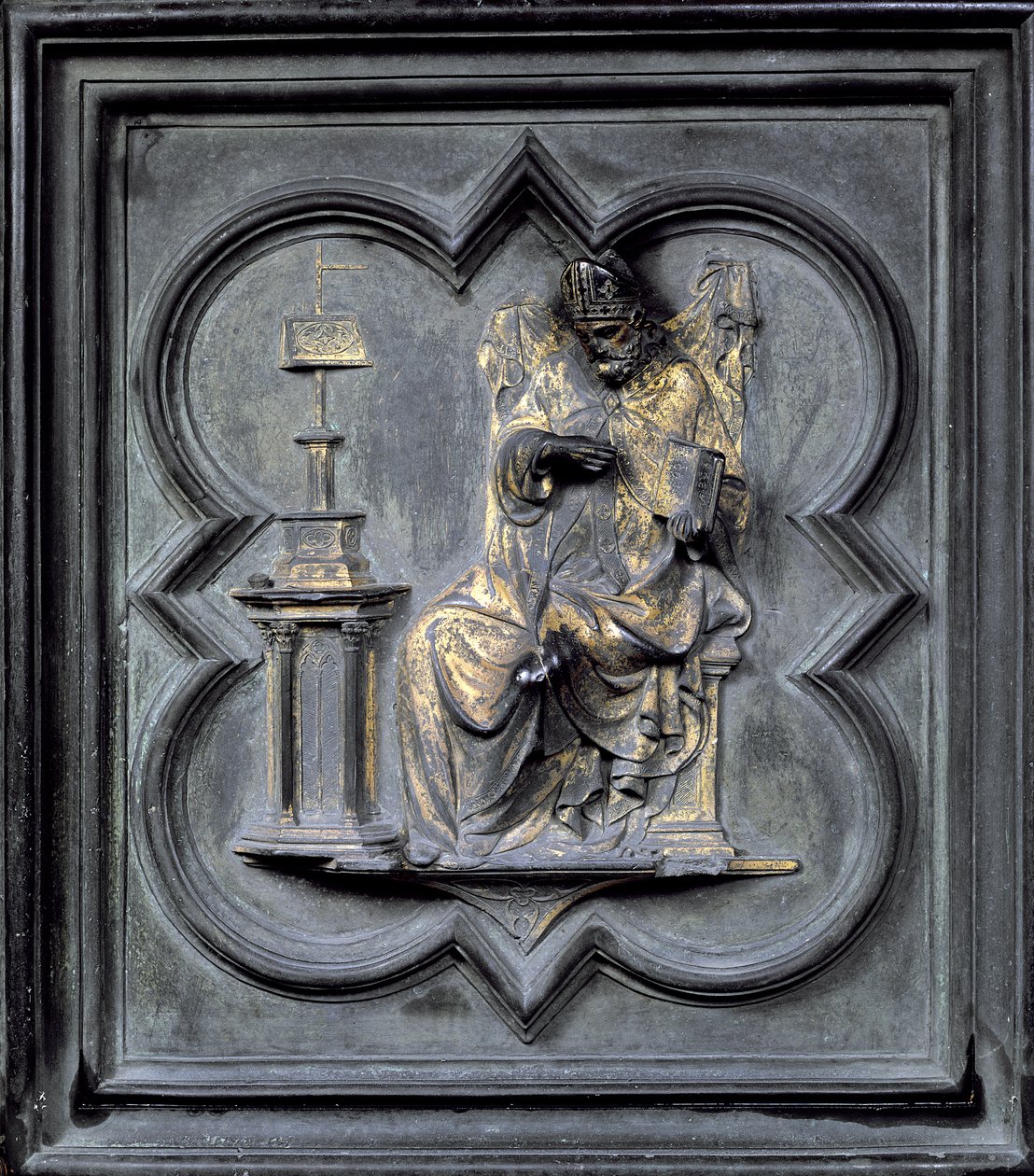 Santo Agostinho, painel H das Portas do Norte do Batistério de San Giovanni, 1403-24 (bronze) de Lorenzo Ghiberti