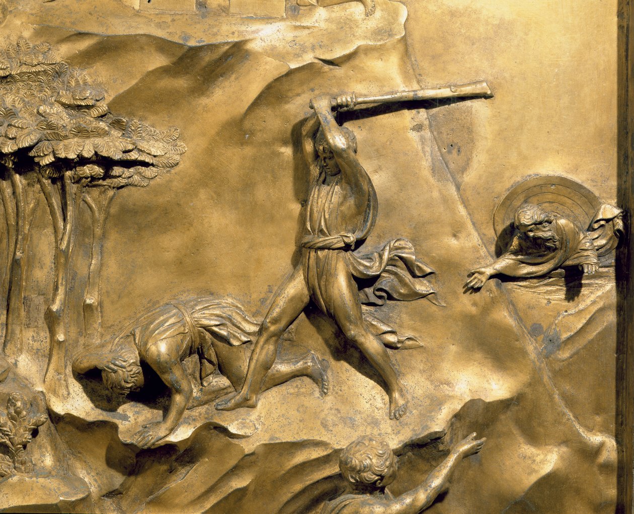 A História de Caim e Abel, detalhe do Abate de Abel, painel original das Portas do Leste do Batistério, 1425-52 restauro pós bronze de Lorenzo Ghiberti
