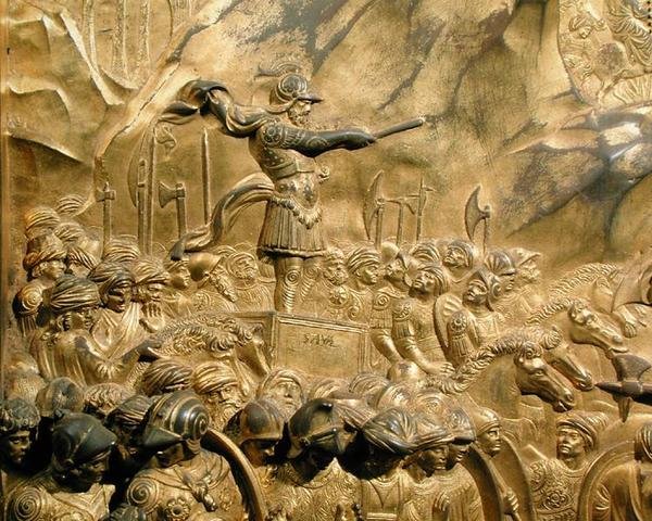 A História de Davi e Golias, detalhe de Saul, do painel original das Portas Orientais do Baptistério de Lorenzo Ghiberti