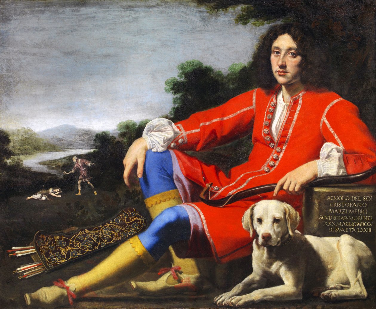 Retrato de um cavalheiro com labrador, primeira metade do século XVII.. de Lorenzo Lippi