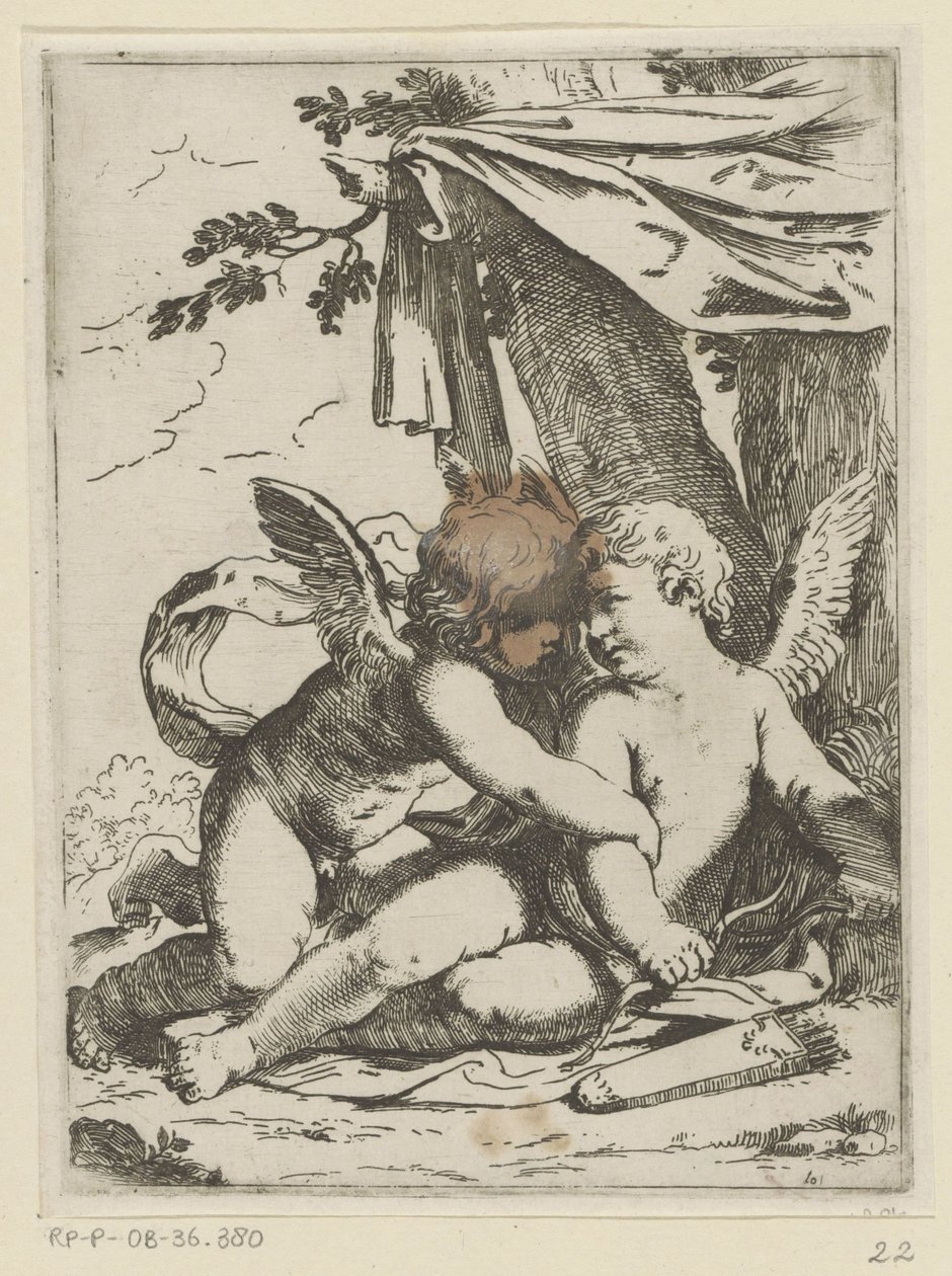 Dois putti debaixo de uma lona de tenda de Lorenzo Loli