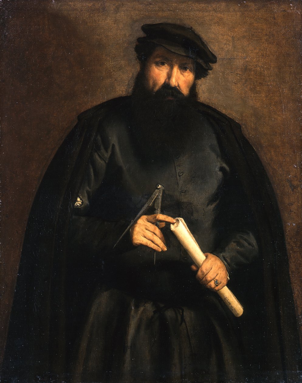 Retrato de um homem com compasso e rolo de papel de Lorenzo Lotto