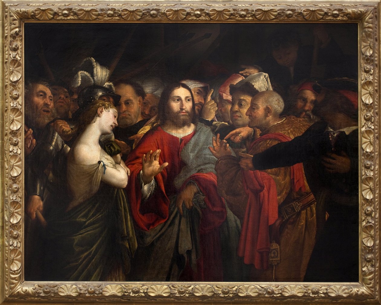 Cristo e mulher adúltera. Pintura de Lorenzo Lotto (1480-1556), óleo sobre tela de Lorenzo Lotto
