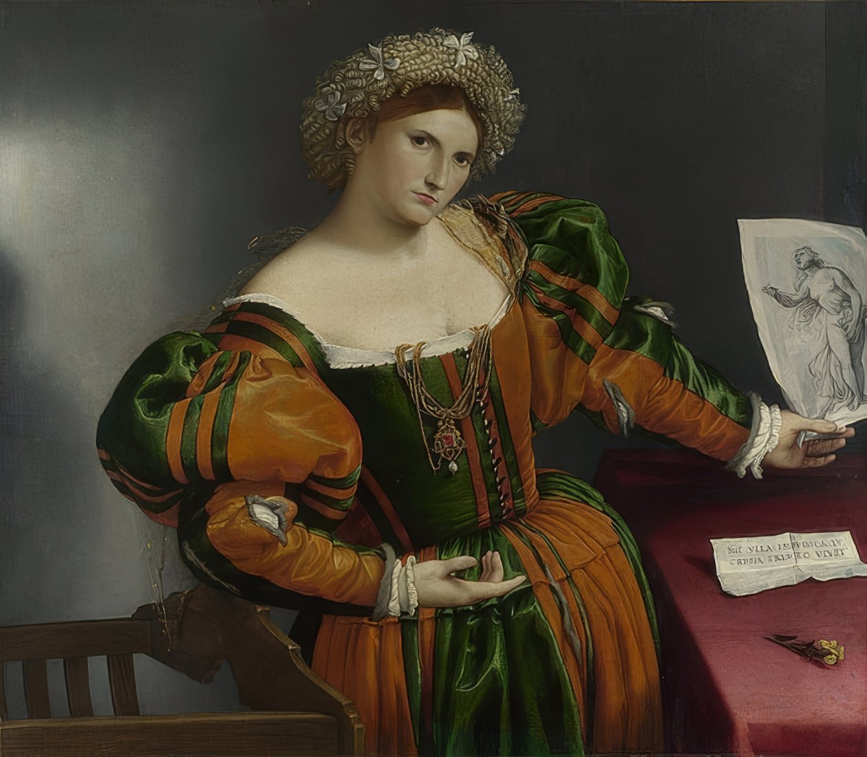 Retrato de uma mulher (Lucretia). Por volta de 1530-32 de Lorenzo Lotto