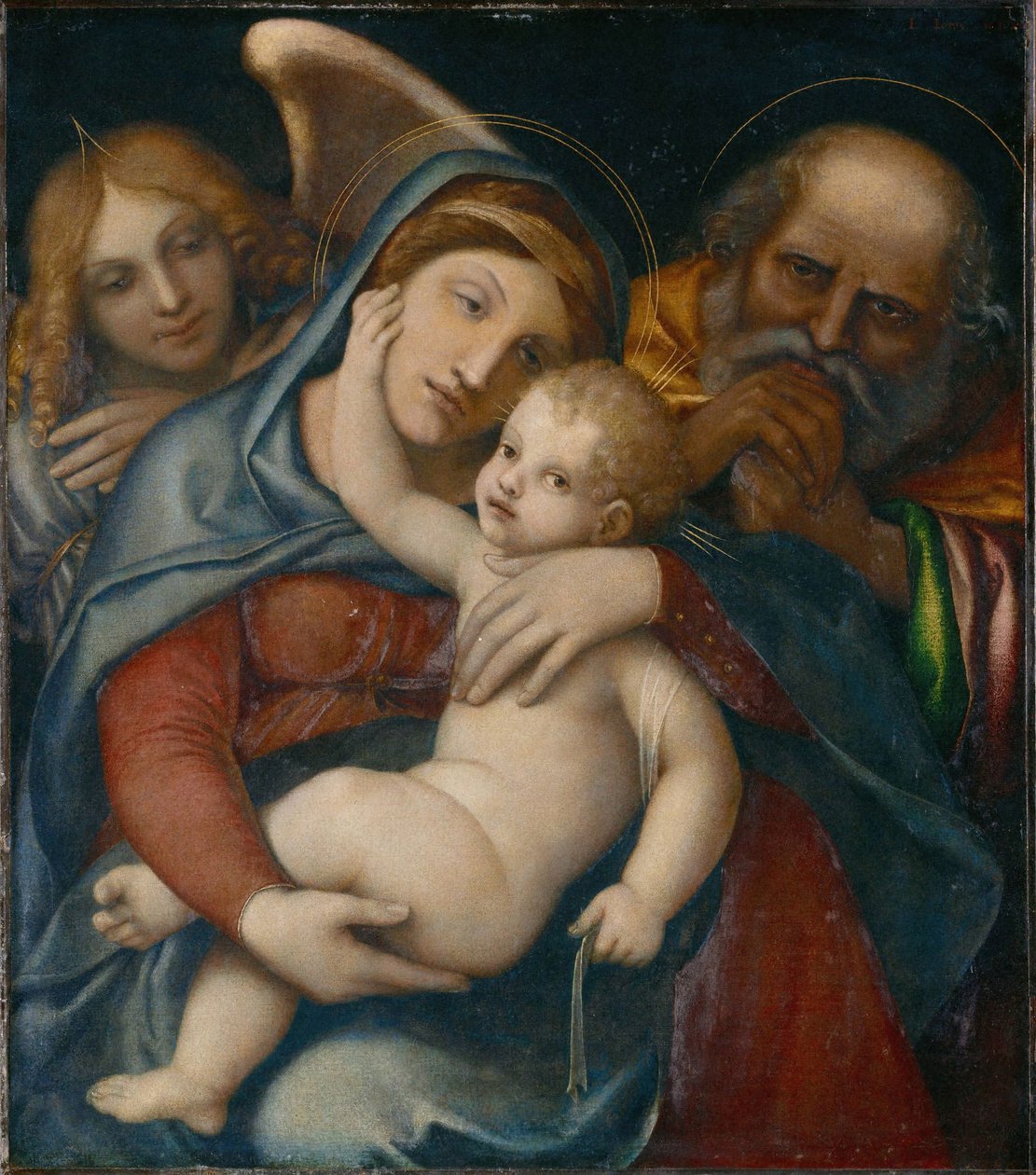 Sagrada Família com o anjo Gabriel de Lorenzo Lotto
