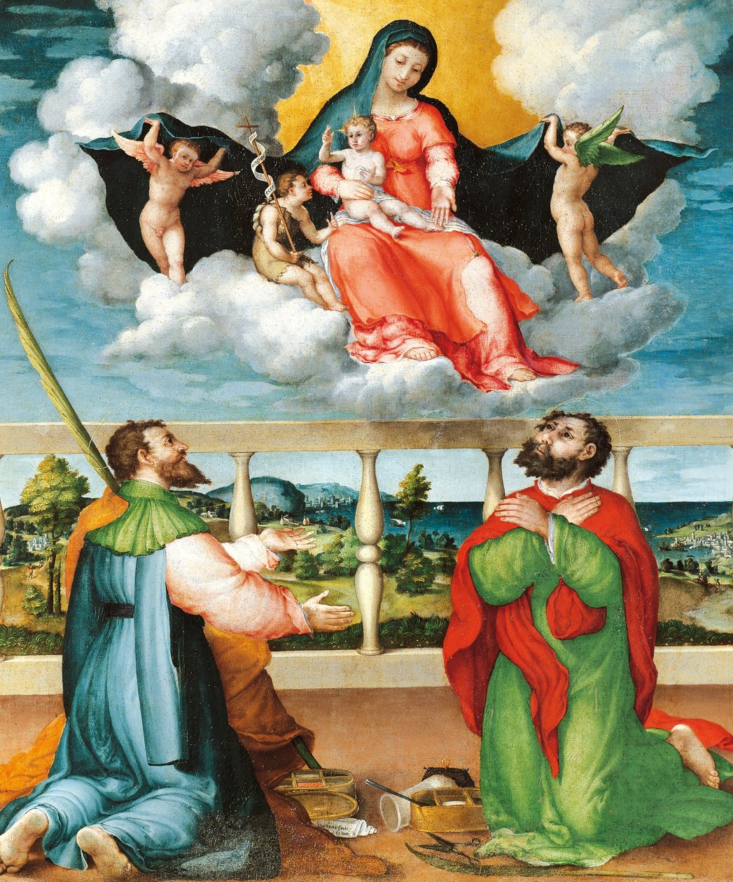 Madonna em Glória com Santos Cosmas e Damião em adoração de Lorenzo Lotto