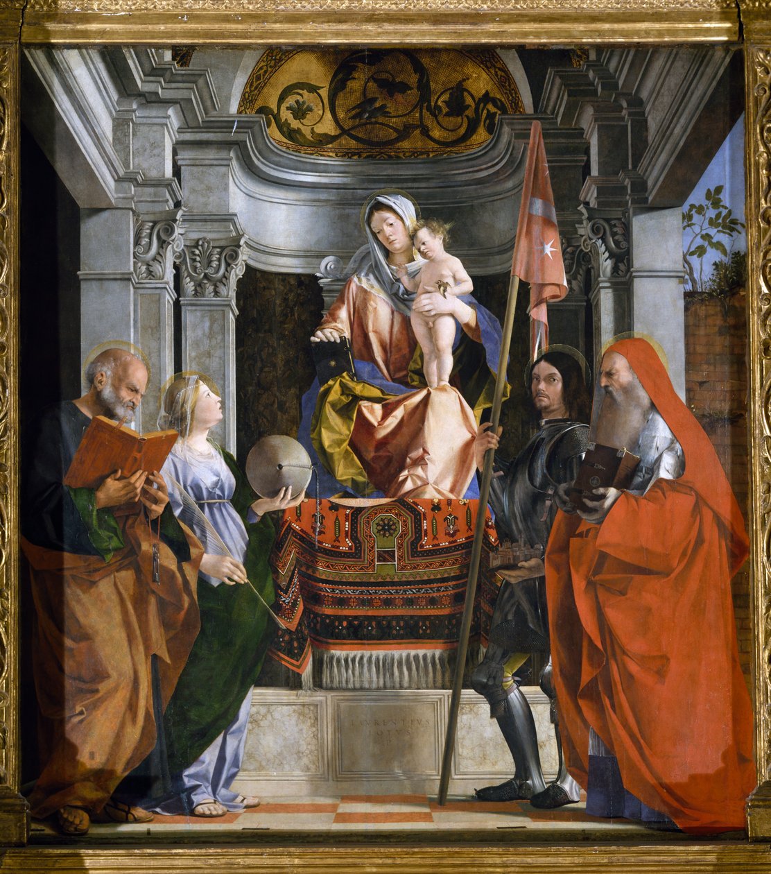 Madonna com Criança e Santos, detalhe de Santa Cristina al Tiverone Altarpiece de Lorenzo Lotto