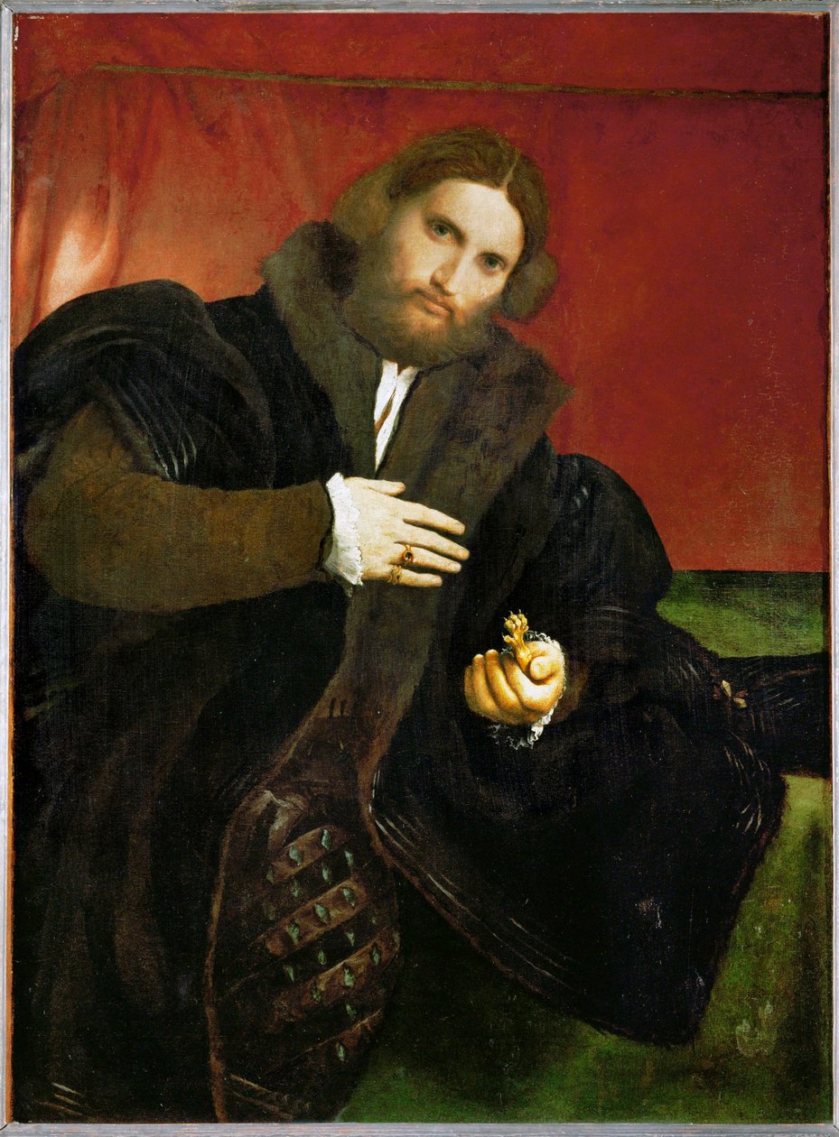 Homem com uma garra de animal dourada (óleo sobre tela) de Lorenzo Lotto