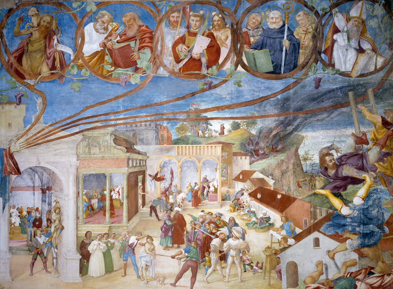 Martírio de Santa Bárbara, detalhe de Histórias de Santa Bárbara de Lorenzo Lotto