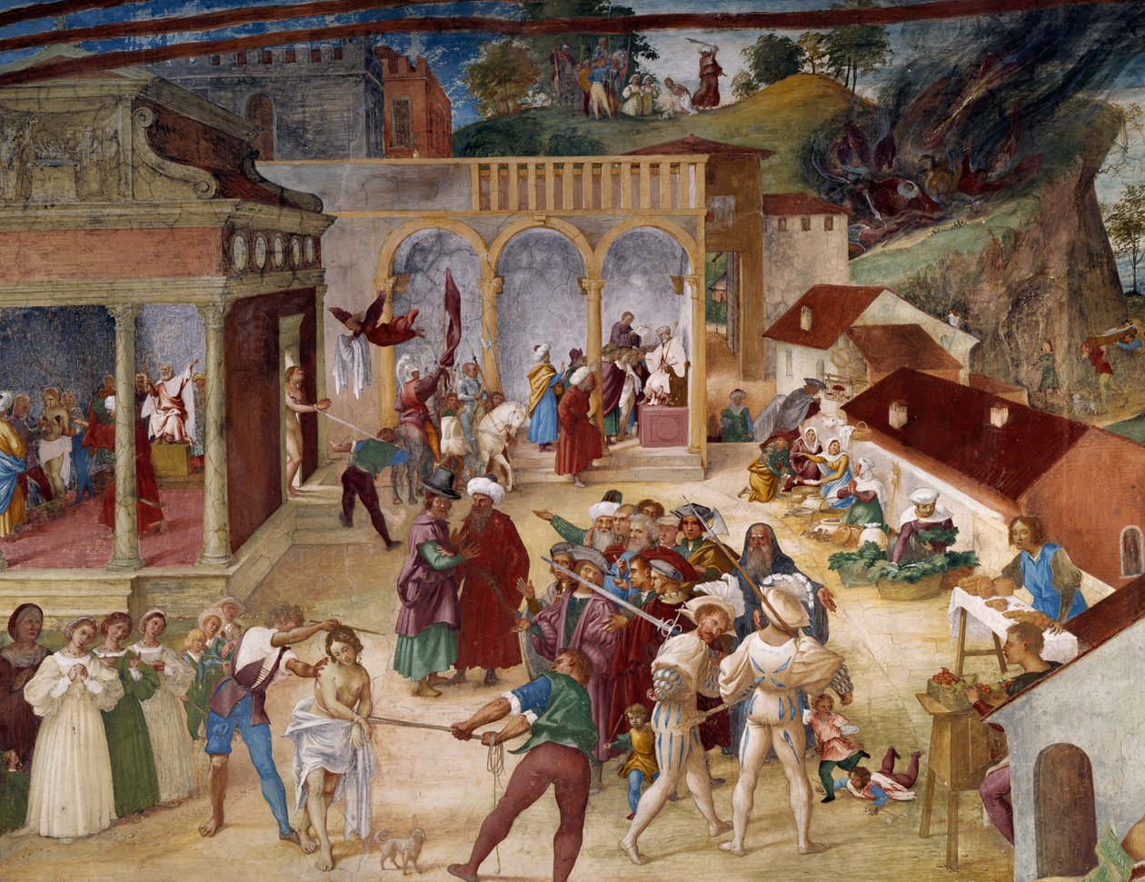 Martírio de Santa Bárbara, detalhe do afresco de Histórias de Santa Bárbara de Lorenzo Lotto