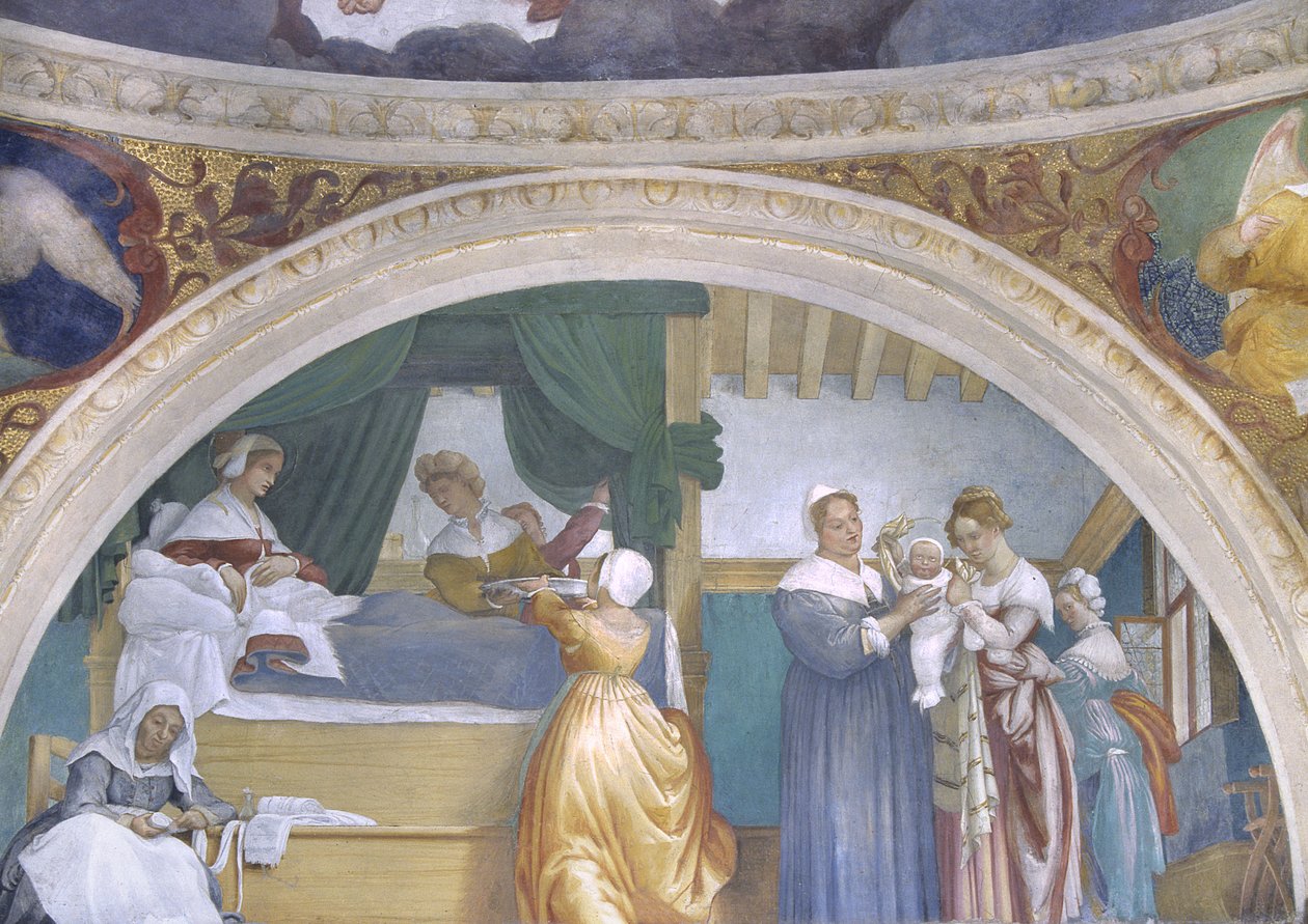 Natividade da Virgem, luneta da Capela Lotto, 1525 de Lorenzo Lotto