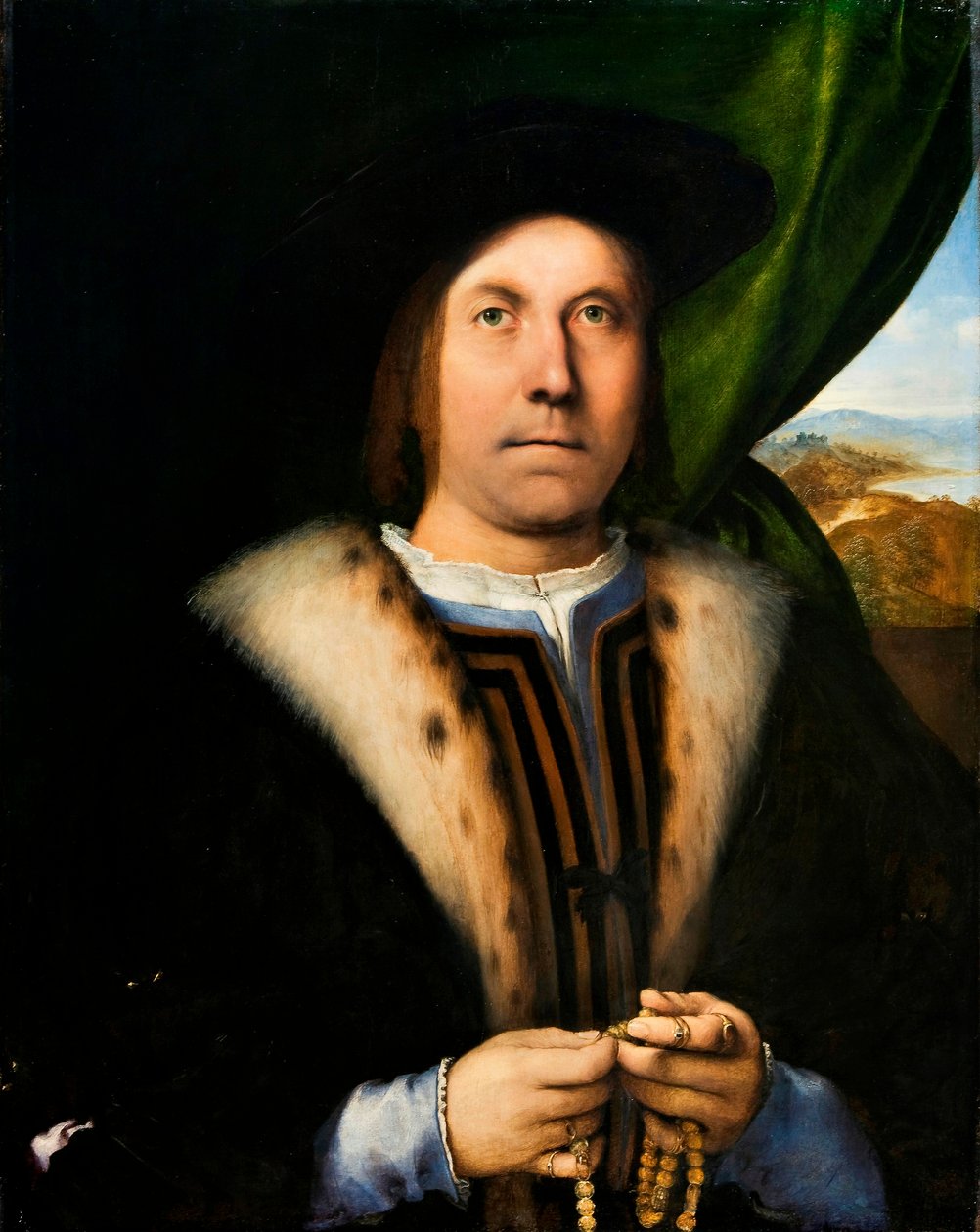 Retrato de um homem com um rosário, c.1520 (óleo sobre painel) de Lorenzo Lotto