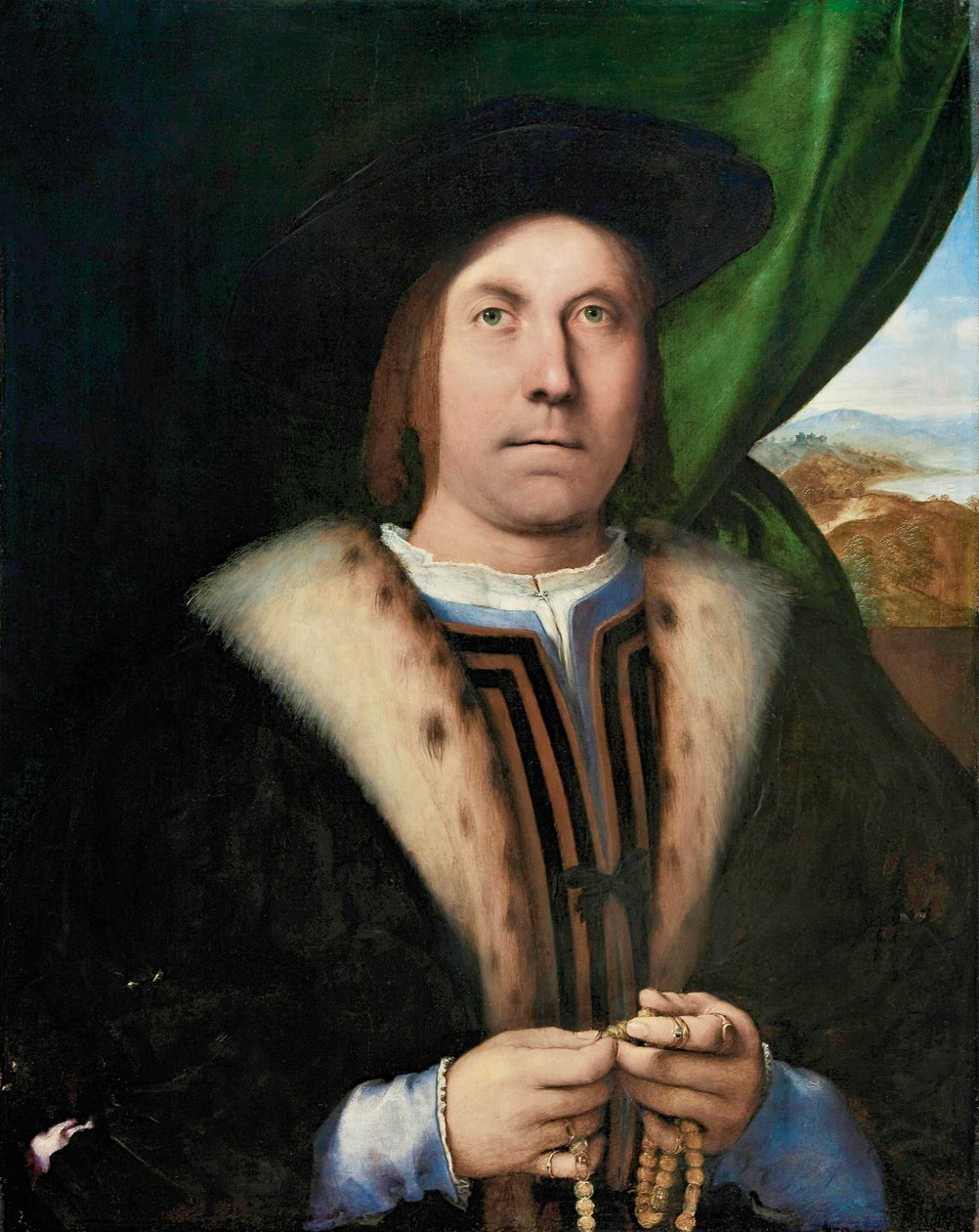 Retrato de um homem com um rosário, ca 1515-1520. de Lorenzo Lotto