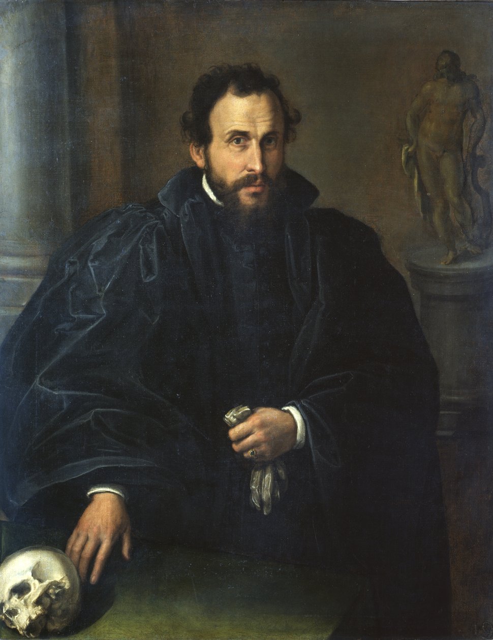 Retrato de um homem com uma caveira, c.1545 de Lorenzo Lotto