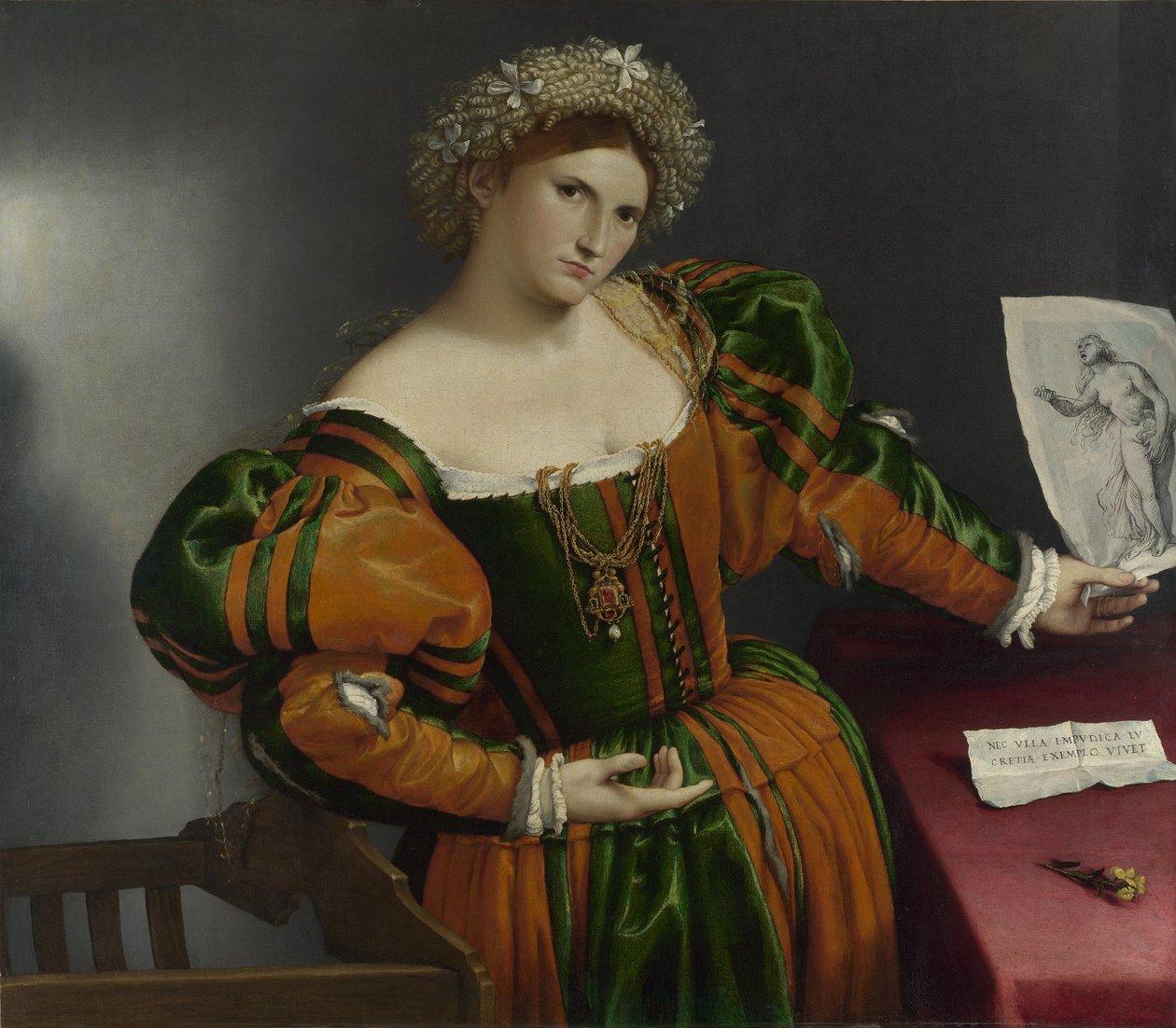 Retrato de uma mulher inspirado em Lucrécia de Lorenzo Lotto
