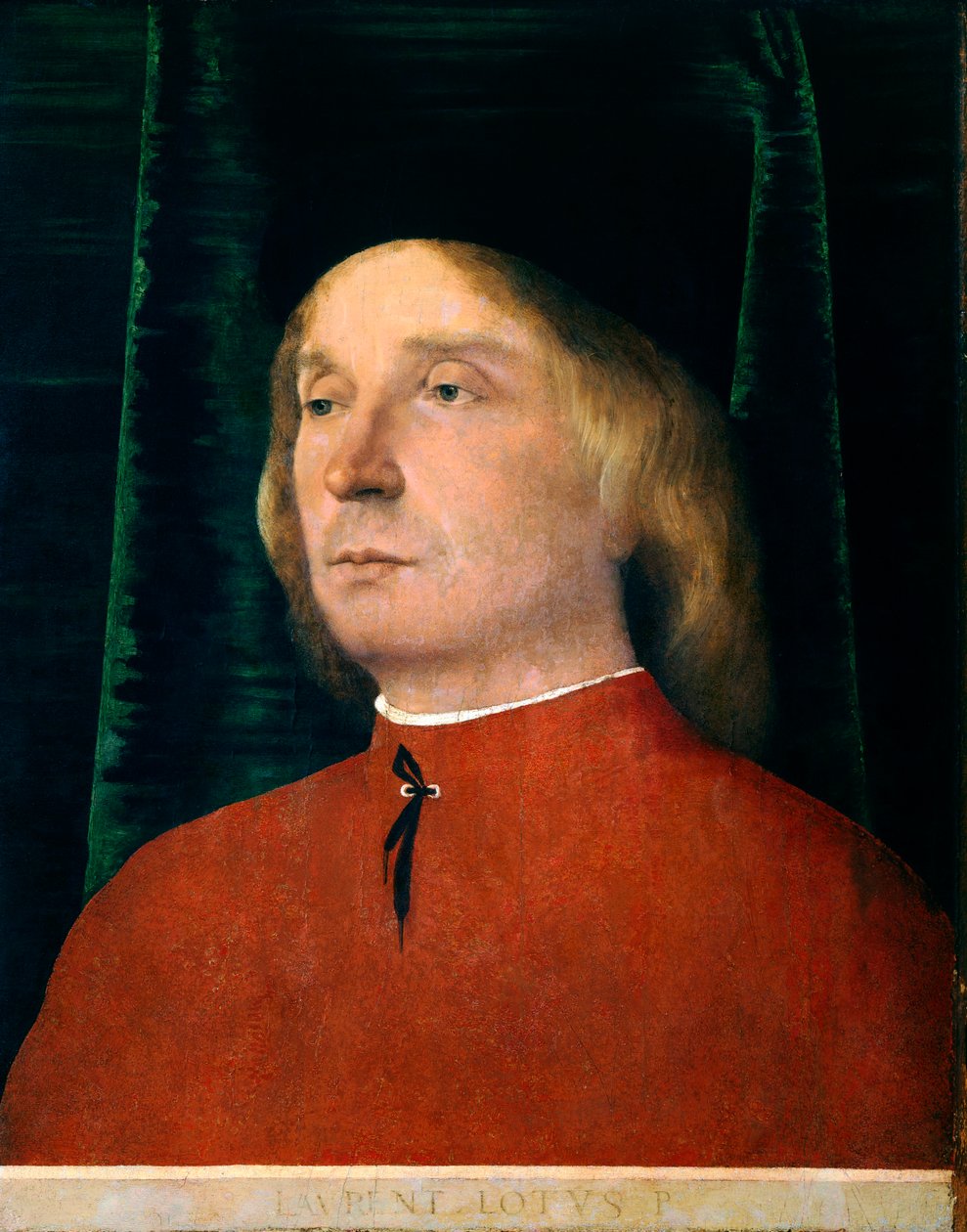 Retrato do jovem de fato vermelho de Lorenzo Lotto (1480 circa- 1556), óleo sobre painel, 40x32 cm de Lorenzo Lotto