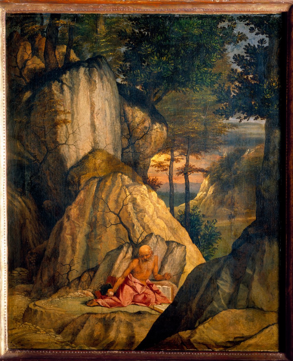 São Jerônimo meditando no deserto. Pintura de Lorenzo Lotto (1480 - 1556) Ec. Ital. de Lorenzo Lotto