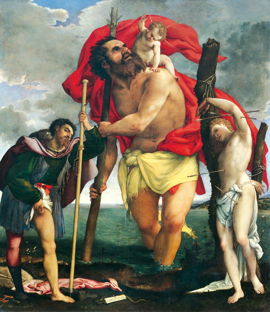 São Cristóvão entre os Santos Rocco e Sebastião de Lorenzo Lotto