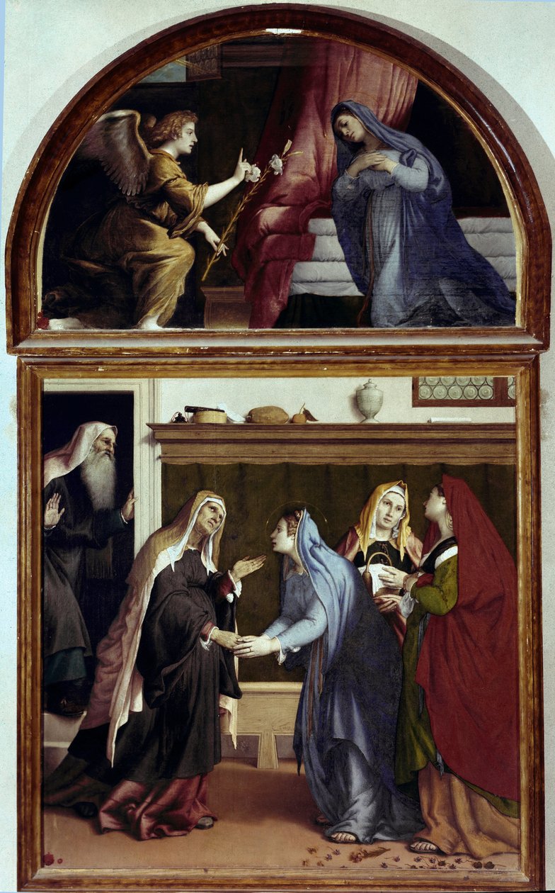 A Anunciação. Parte do retábulo da Visitação (óleo sobre painel de Lorenzo Lotto