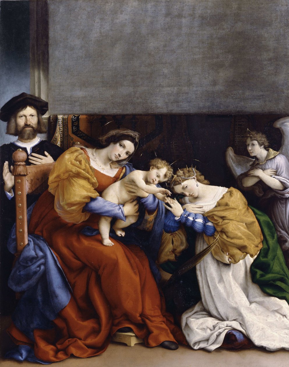 O casamento místico de Santa Catarina com o doador Niccolò Bonghi, 1523. de Lorenzo Lotto