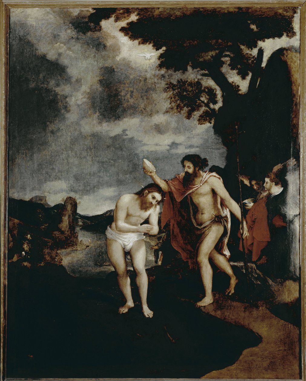 O batismo de Cristo (1551-1555, óleo sobre tela) de Lorenzo Lotto