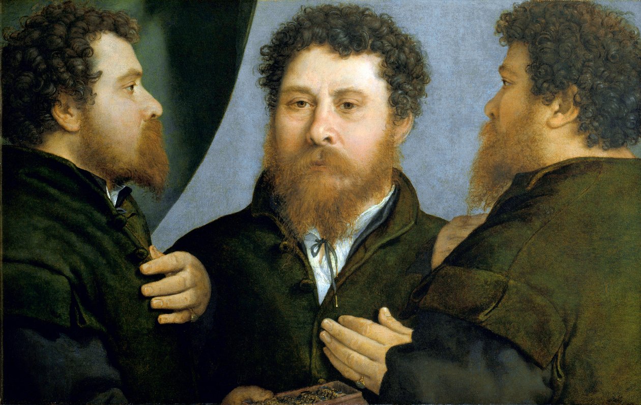 Retrato Triplo de Pintura de Ourives de Lorenzo Lotto de Lorenzo Lotto