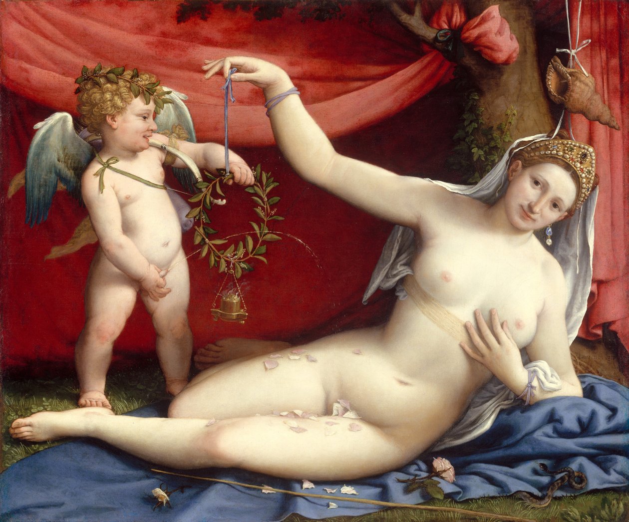 Vênus e Cupido, c.1525 (óleo sobre tela) de Lorenzo Lotto