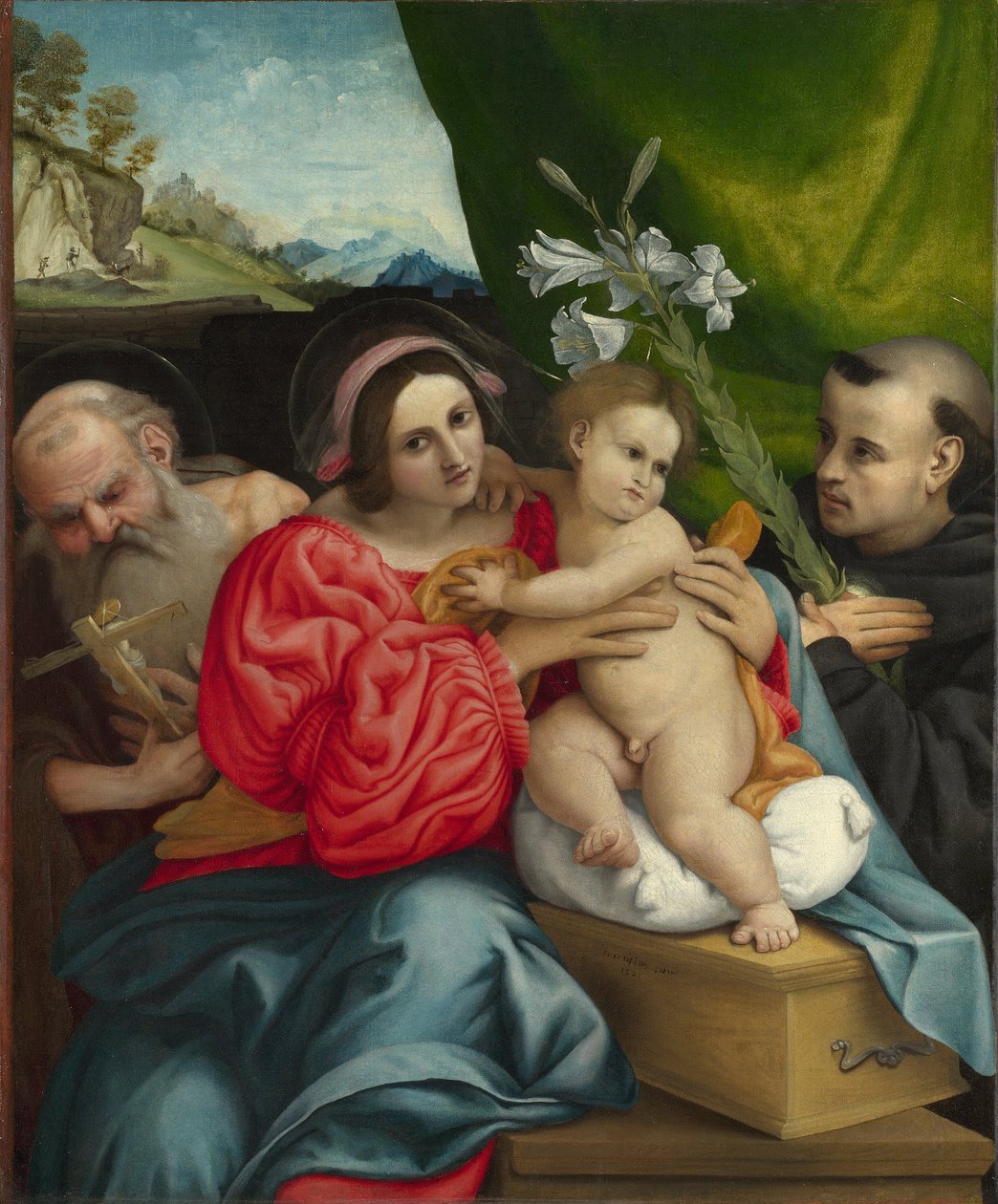 A Virgem e o Menino com os Santos Jerônimo e Nicolau de Tolentino de Lorenzo Lotto