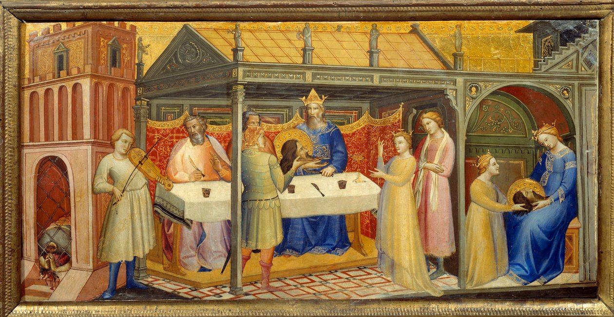 Herode Banquet de Herode (Herode Antipas): A filha de Herodiade (Salomé), convidada a dançar durante o aniversário de Herode, seduz Herode, que se compromete, por juramento, a dar-lhe tudo o que ela pedir. Ela responde, por instigação de sua mãe: "Dá-me aq de Lorenzo Monaco